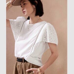 Banana Republic White Eyelet Flutter-Sleeve Top